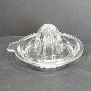 Citrus Reamer Clear Ribbed Glass Juicer with Thumb Tab Handle Vtg